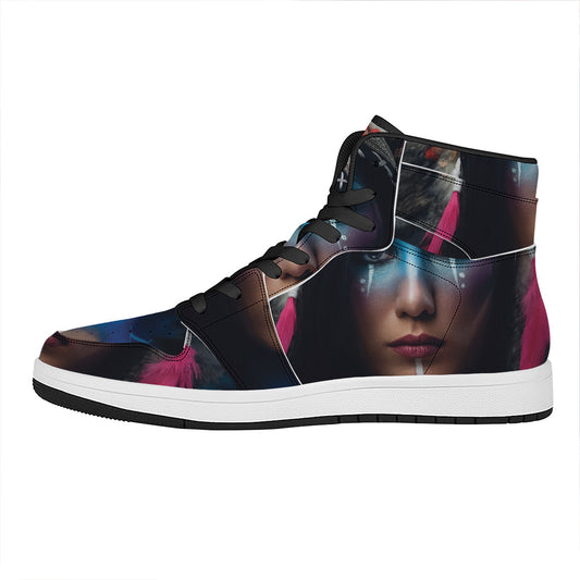 Native Indian Woman Portrait Print High Top Leather Sneakers