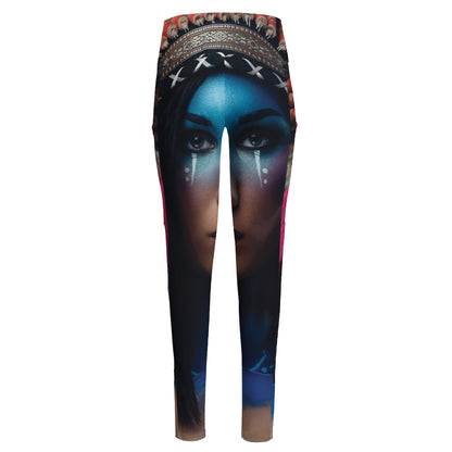 Native Indian Woman Portrait Print High-Waisted Pocket Leggings