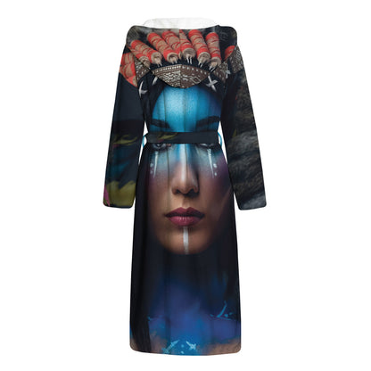 Native Indian Woman Portrait Print Hooded Bathrobe
