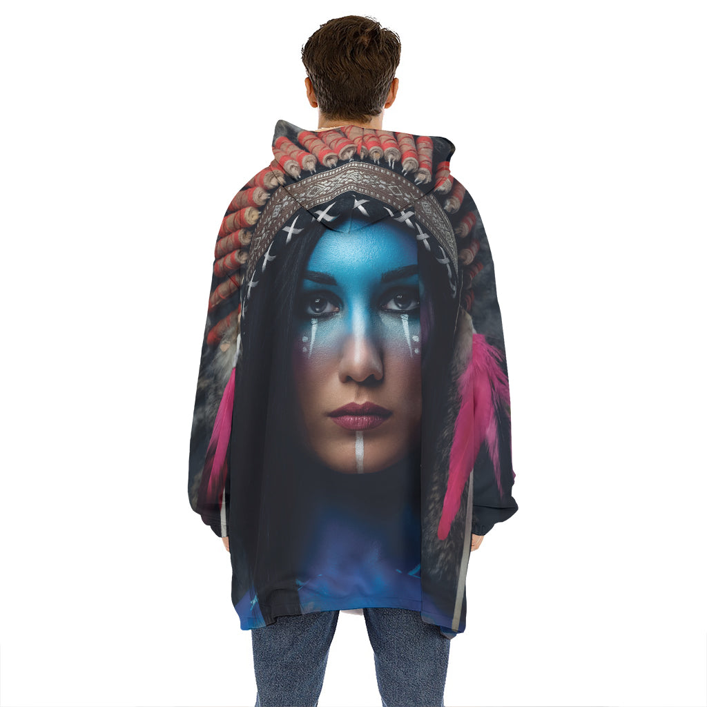 Native Indian Woman Portrait Print Hoodie Blanket