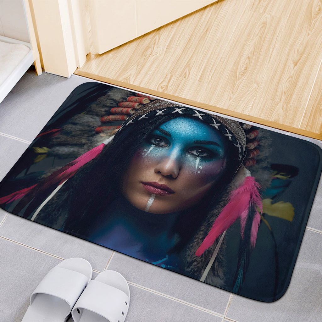 Native Indian Woman Portrait Print Indoor Door Mat