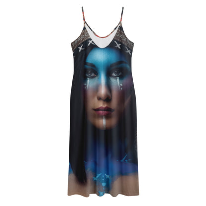 Native Indian Woman Portrait Print Jersey Midi Cami Dress