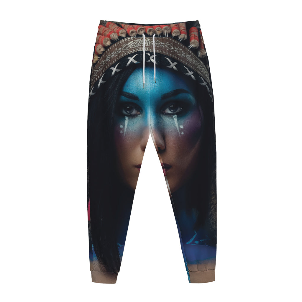 Native Indian Woman Portrait Print Jogger Pants