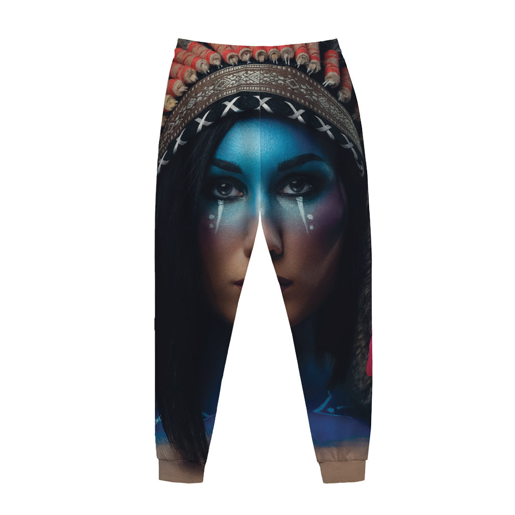 Native Indian Woman Portrait Print Jogger Pants