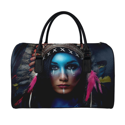 Native Indian Woman Portrait Print Leather Duffle Bag