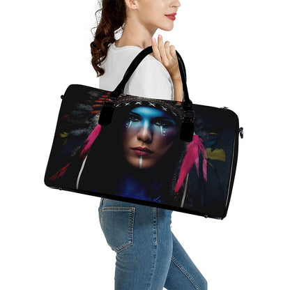 Native Indian Woman Portrait Print Leather Duffle Bag