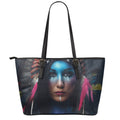 Native Indian Woman Portrait Print Leather Tote Bag With Zipper