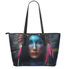 Native Indian Woman Portrait Print Leather Tote Bag