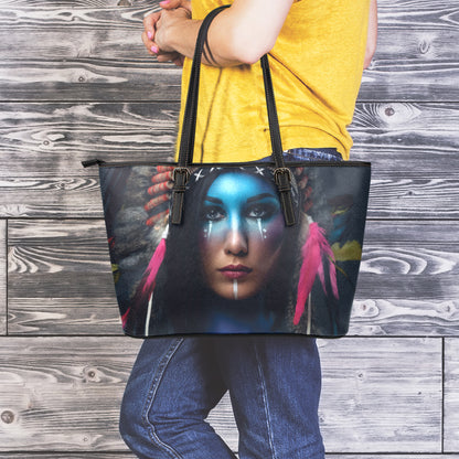 Native Indian Woman Portrait Print Leather Tote Bag