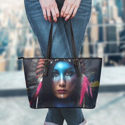 Native Indian Woman Portrait Print Leather Tote Bag