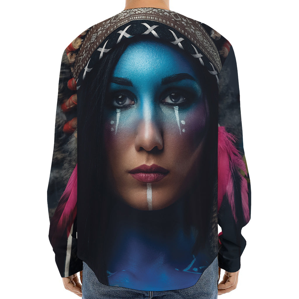 Native Indian Woman Portrait Print Long Sleeve Baseball Jersey