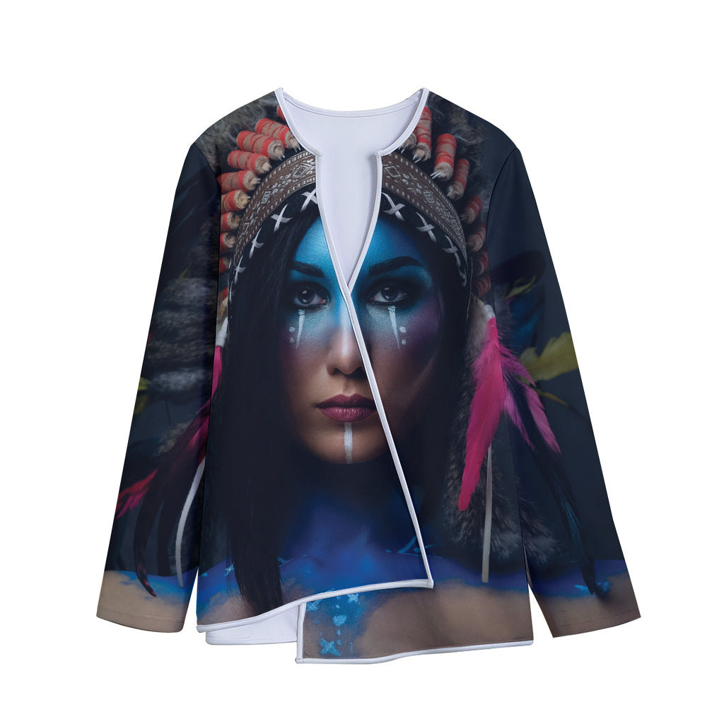 Native Indian Woman Portrait Print Long Sleeve Short Coat