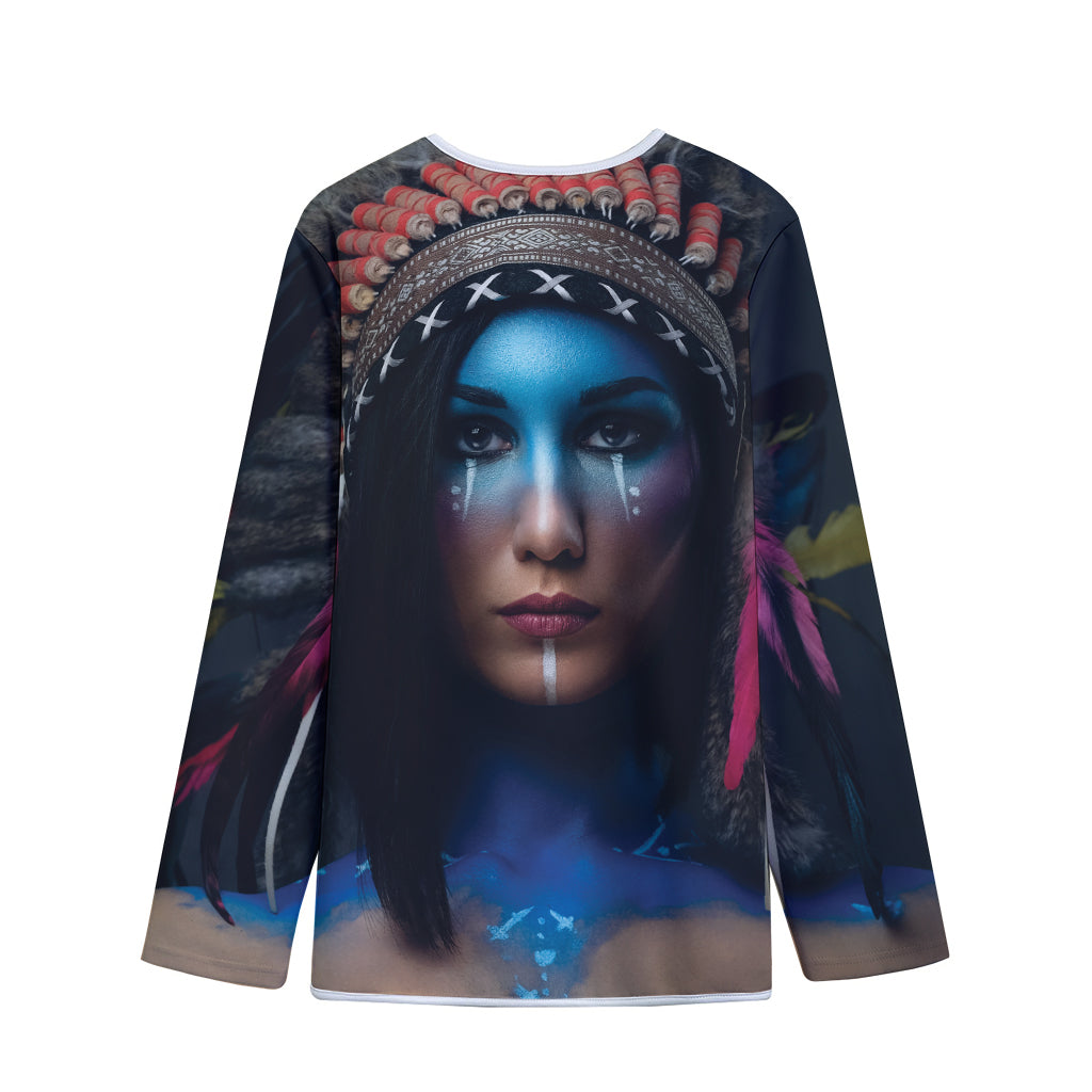 Native Indian Woman Portrait Print Long Sleeve Short Coat