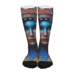 Native Indian Woman Portrait Print Long Socks