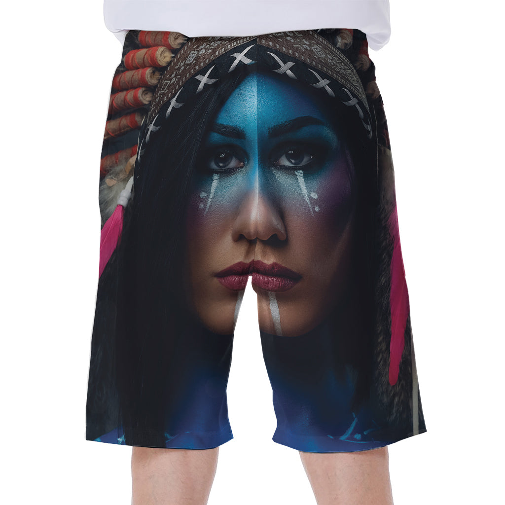 Native Indian Woman Portrait Print Men's Beach Shorts