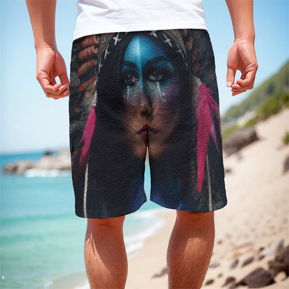 Native Indian Woman Portrait Print Men's Cargo Shorts