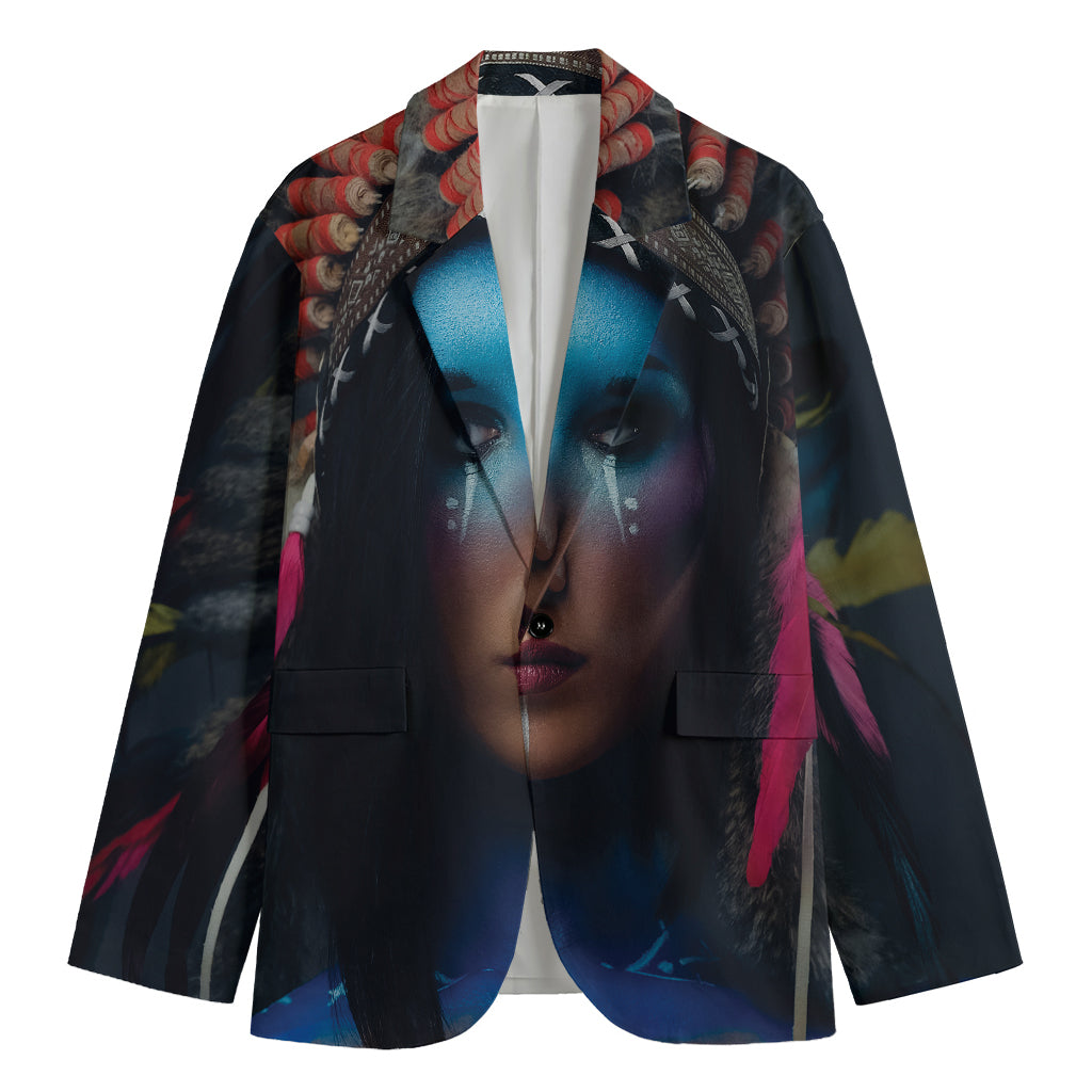 Native Indian Woman Portrait Print Men's Cotton Blazer