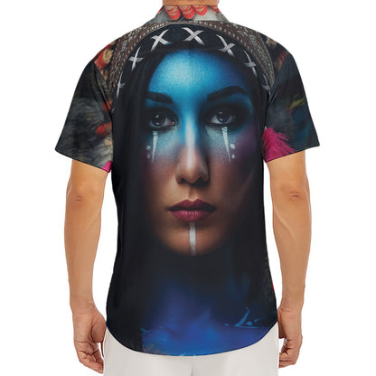 Native Indian Woman Portrait Print Men's Deep V-Neck Shirt