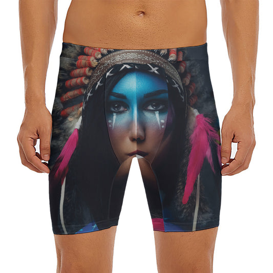 Native Indian Woman Portrait Print Men's Long Boxer Briefs