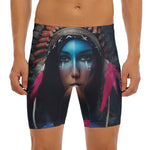 Native Indian Woman Portrait Print Men's Long Boxer Briefs