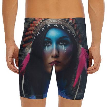Native Indian Woman Portrait Print Men's Long Boxer Briefs