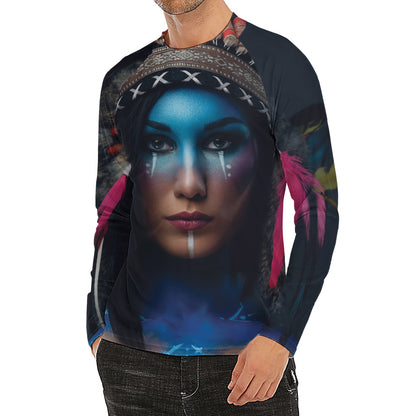 Native Indian Woman Portrait Print Men's Long Sleeve Rash Guard