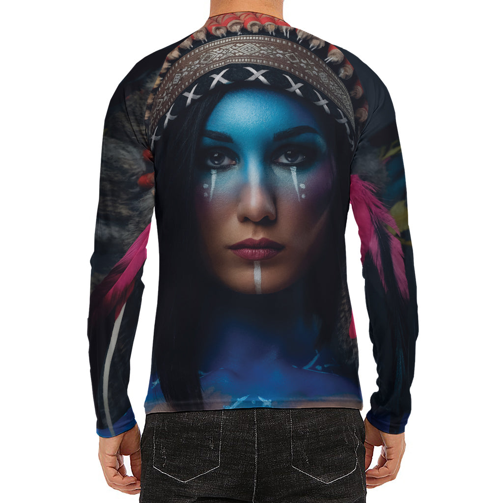 Native Indian Woman Portrait Print Men's Long Sleeve Rash Guard