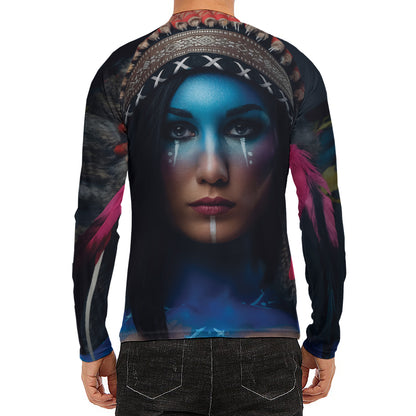Native Indian Woman Portrait Print Men's Long Sleeve Rash Guard