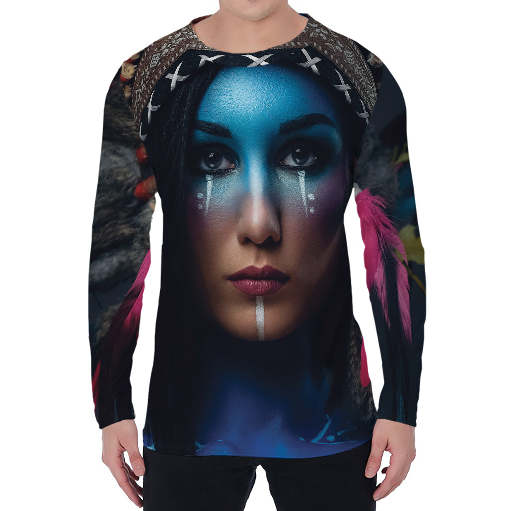 Native Indian Woman Portrait Print Men's Long Sleeve T-Shirt