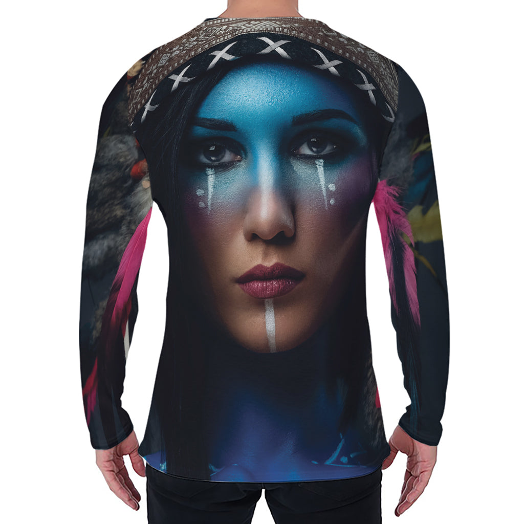 Native Indian Woman Portrait Print Men's Long Sleeve T-Shirt