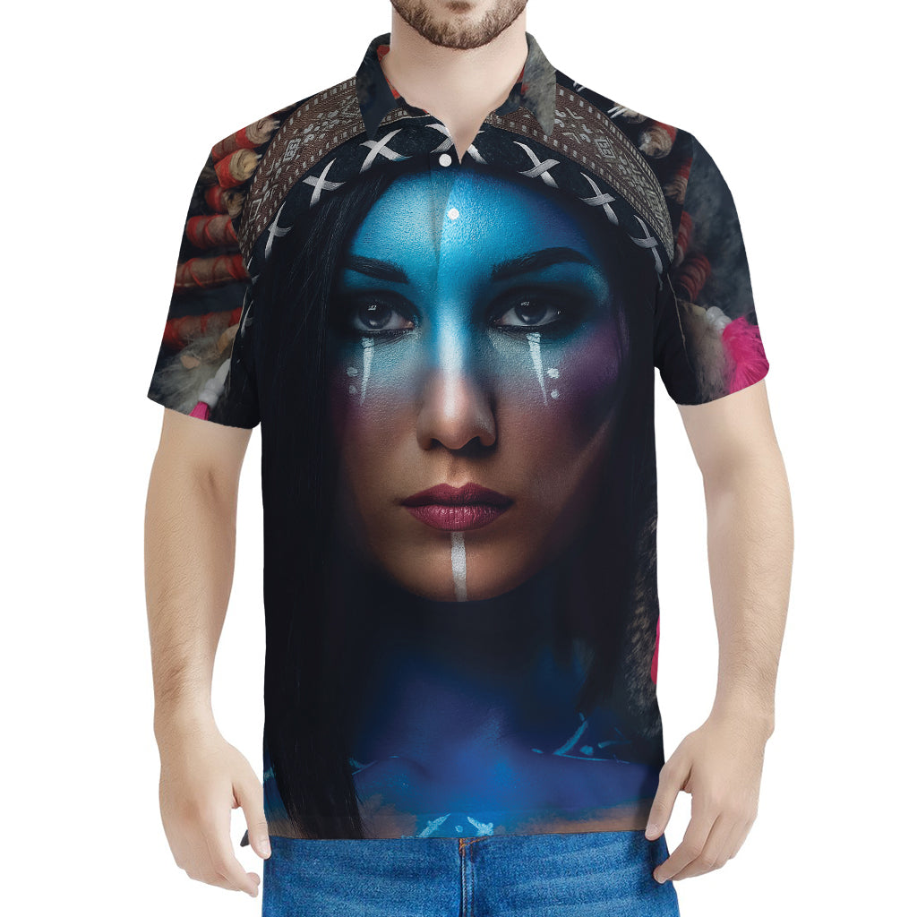 Native Indian Woman Portrait Print Men's Polo Shirt