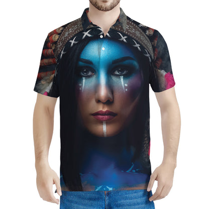 Native Indian Woman Portrait Print Men's Polo Shirt