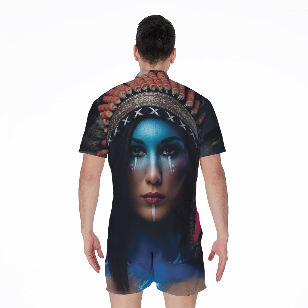 Native Indian Woman Portrait Print Men's Rompers