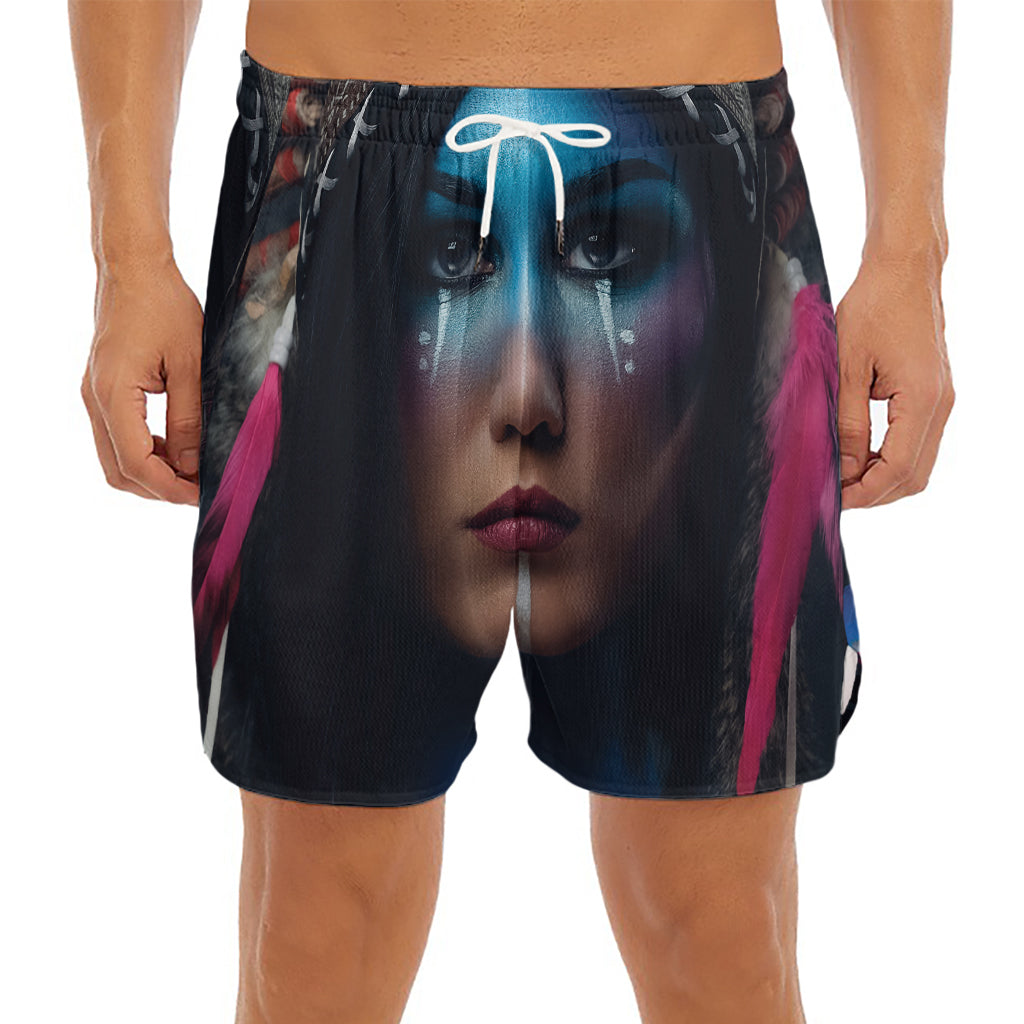Native Indian Woman Portrait Print Men's Split Running Shorts