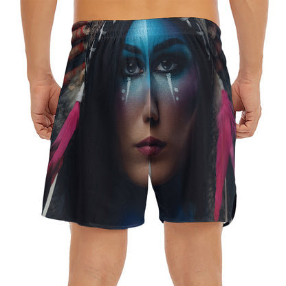 Native Indian Woman Portrait Print Men's Split Running Shorts