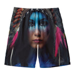 Native Indian Woman Portrait Print Men's Swim Trunks