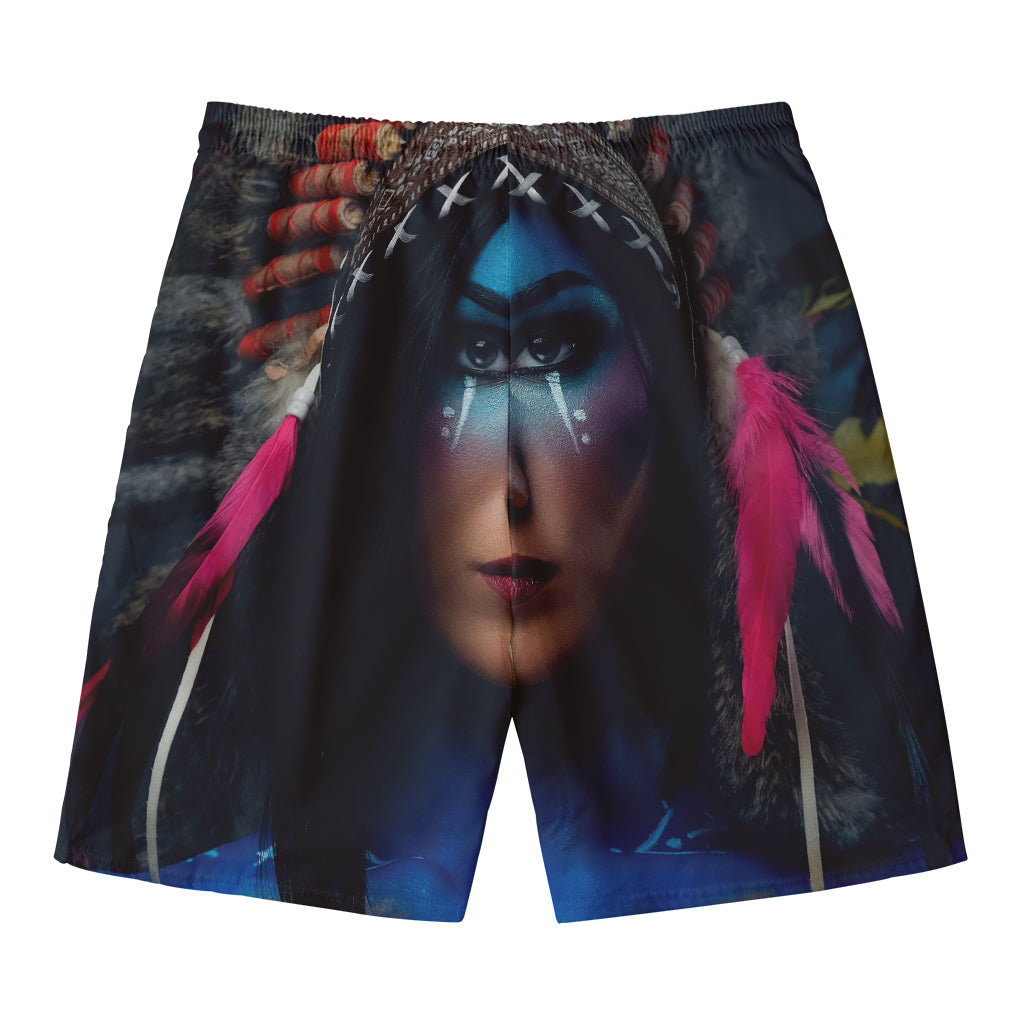 Native Indian Woman Portrait Print Men's Swim Trunks