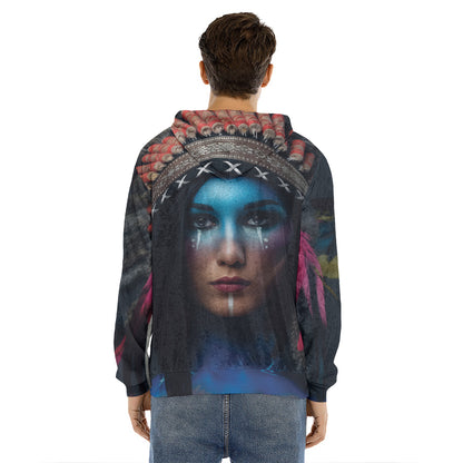 Native Indian Woman Portrait Print Men's Velvet Pullover Hoodie
