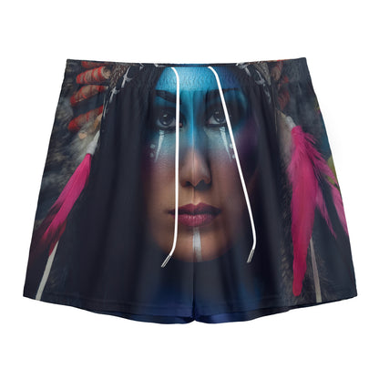 Native Indian Woman Portrait Print Mesh Shorts