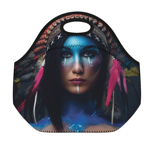 Native Indian Woman Portrait Print Neoprene Lunch Bag