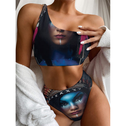 Native Indian Woman Portrait Print One Shoulder Bikini Top