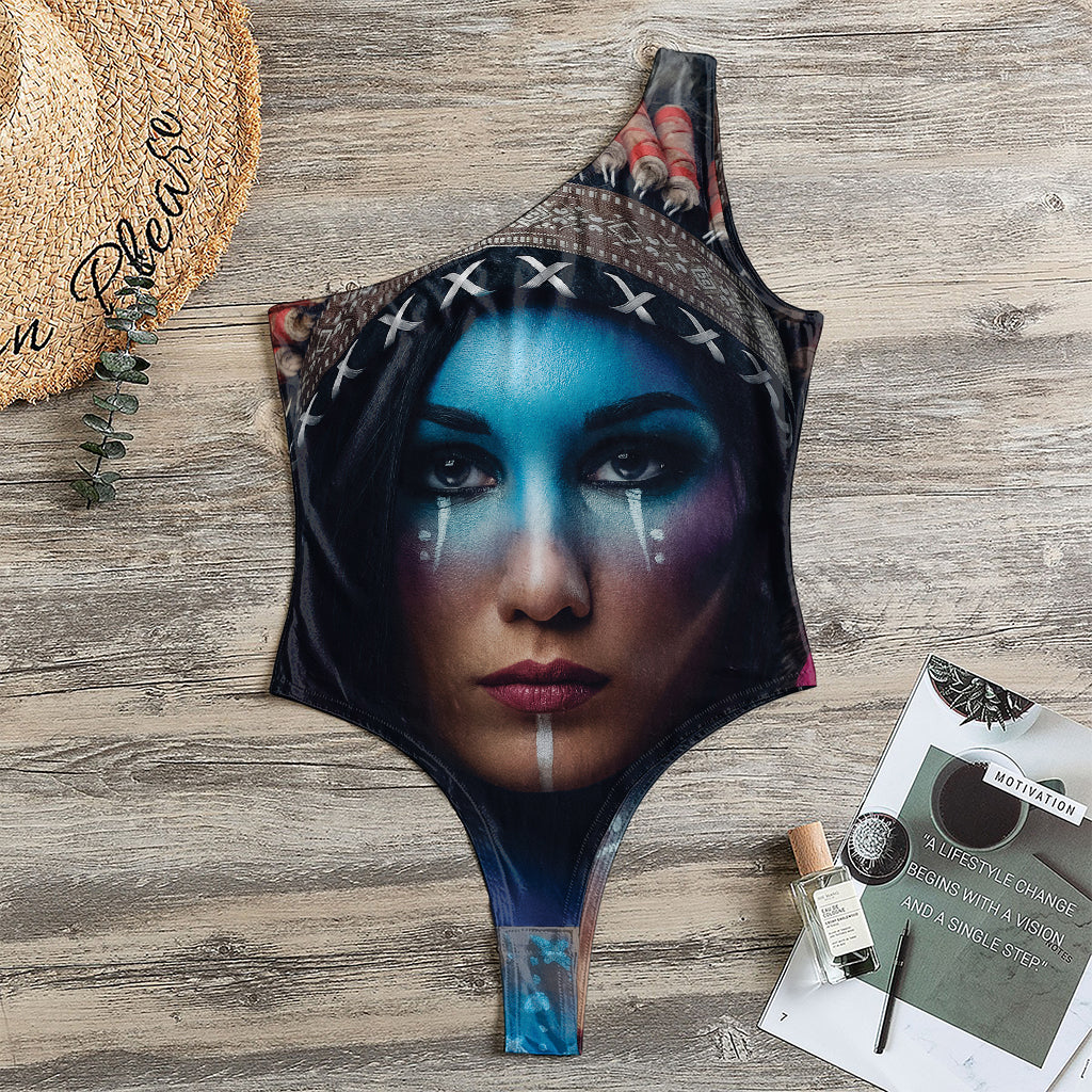 Native Indian Woman Portrait Print One Shoulder Bodysuit