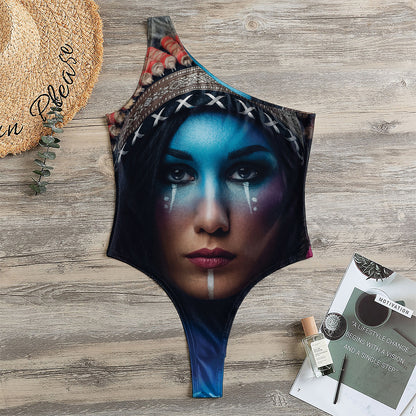 Native Indian Woman Portrait Print One Shoulder Bodysuit