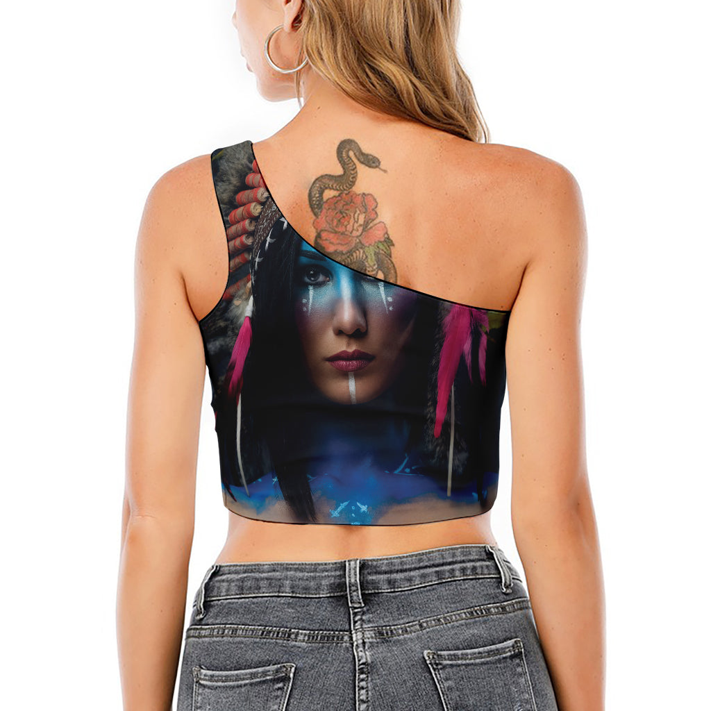 Native Indian Woman Portrait Print One Shoulder Crop Top