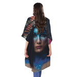 Native Indian Woman Portrait Print Open Front Beach Cover Up