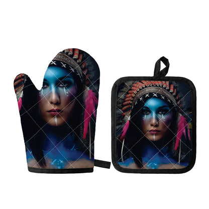 Native Indian Woman Portrait Print Oven Mitt And Pot Holder Set