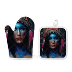 Native Indian Woman Portrait Print Oven Mitt And Pot Holder Set