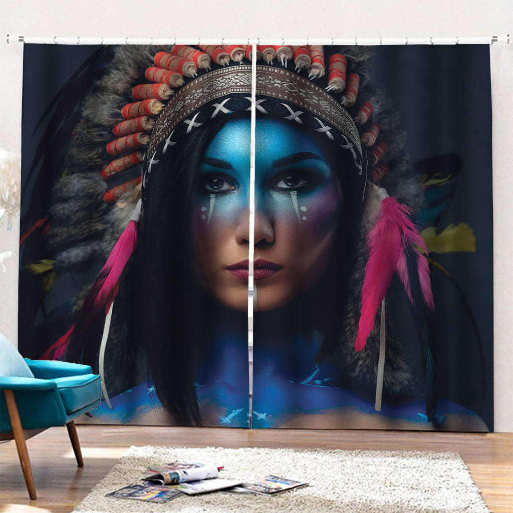 Native Indian Woman Portrait Print Pencil Pleat Curtains