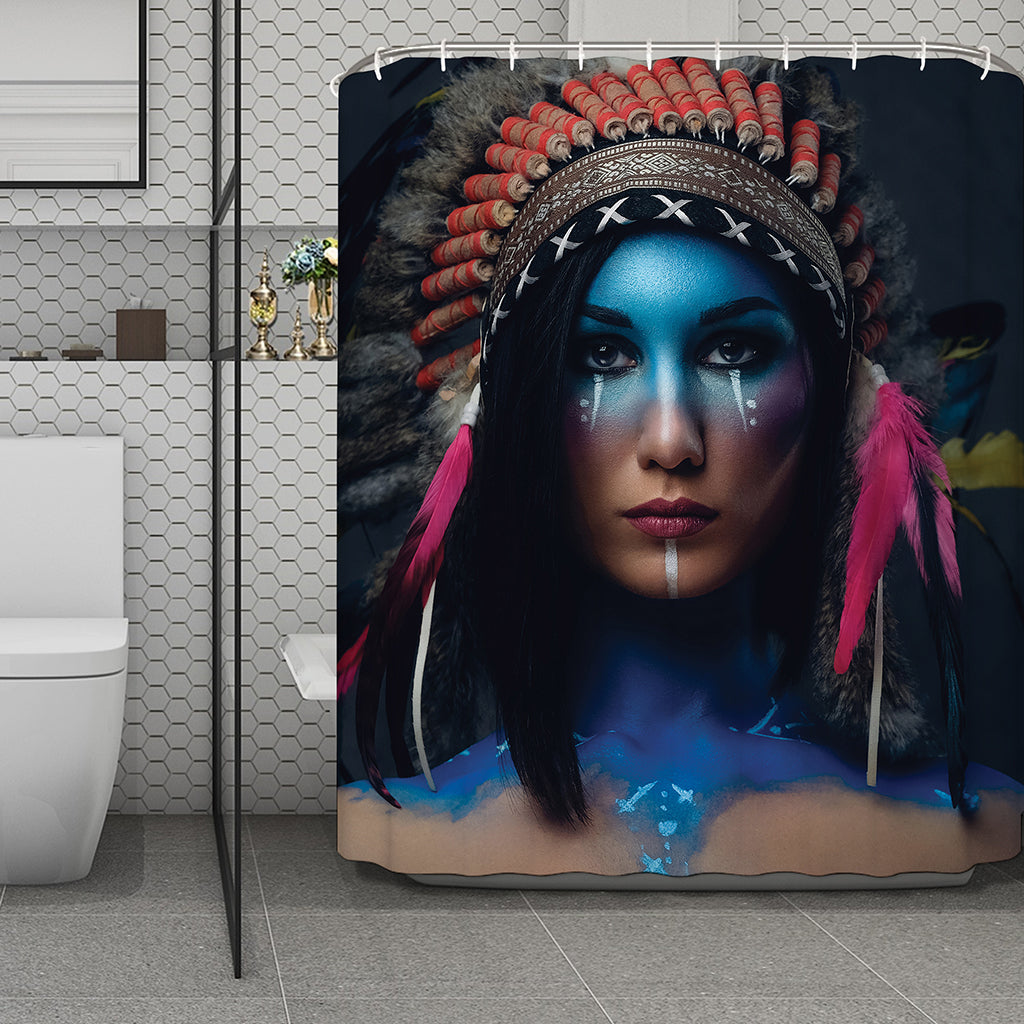Native Indian Woman Portrait Print Polyester Shower Curtain