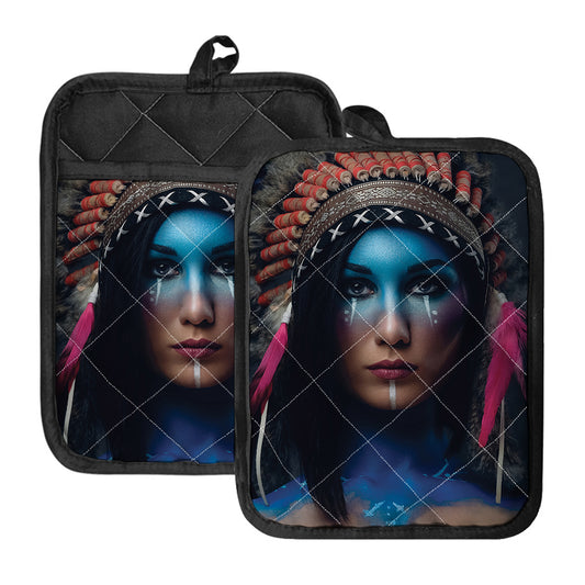 Native Indian Woman Portrait Print Pot Holders With Pocket